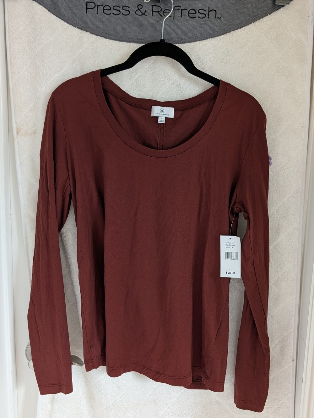 Ag Adriano Goldschmied Long-Sleeve Scoop Neck Top - Rust Brown